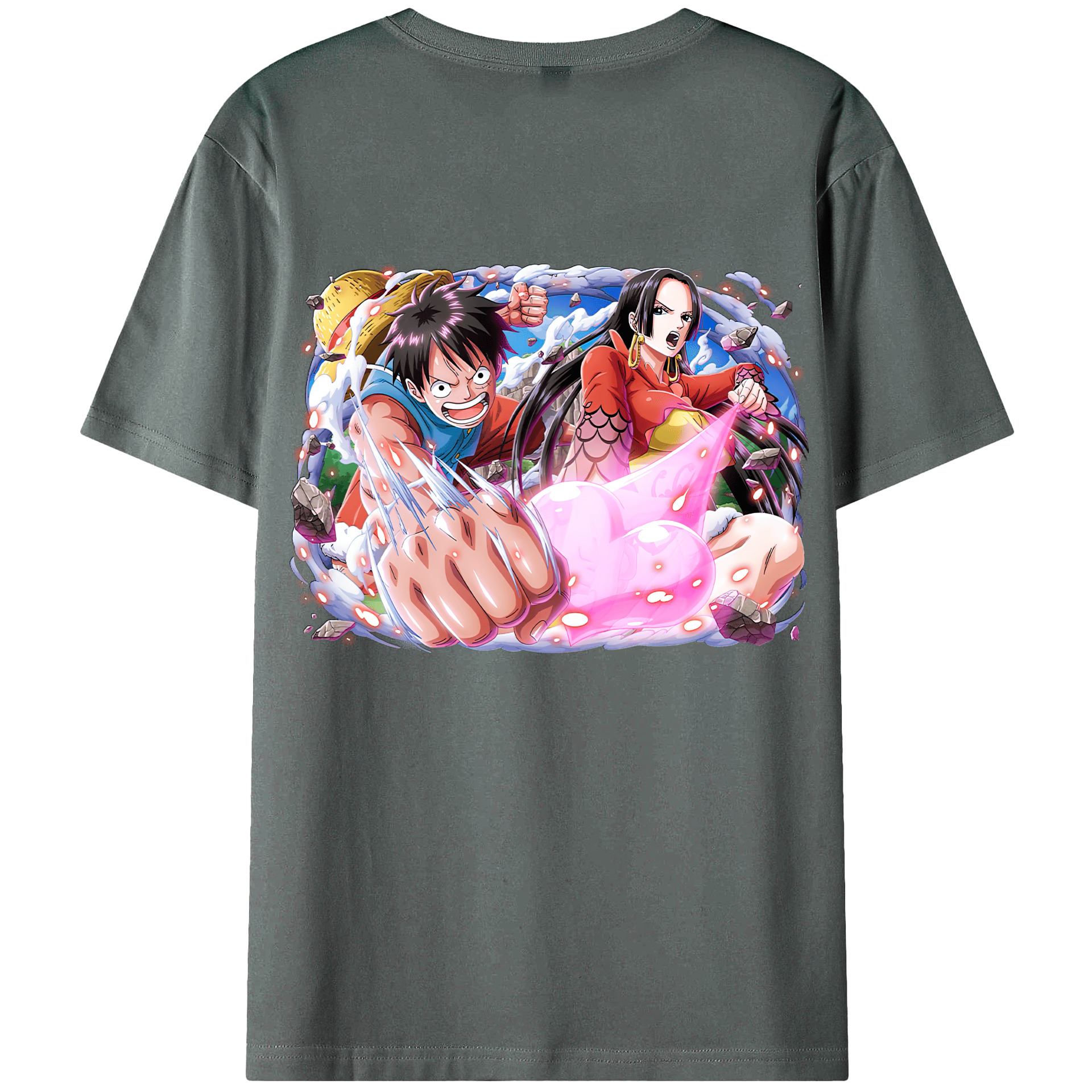 ワンピース モンキー・D・ルフィ ONE PIECE Monkey D. Luffy 綿100％ メンズ半袖Tシャツ（バックプリント） 通気性